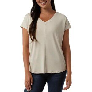 NEW 32 Degrees Cool Women's XXL V-Neck Cap Sleeve Top Beige